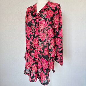 Vintage Victoria's Secret Burnout Chiffon Floral Nightgown Shirt Red Black Gold